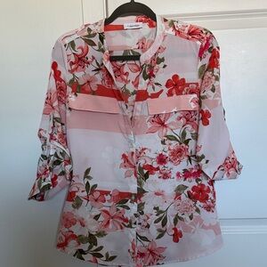 Calvin Klein Pink and Red Floral Blouse